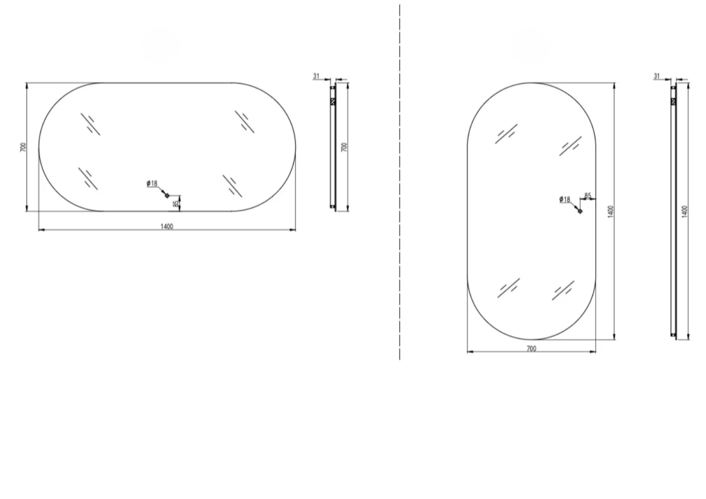 Avant Oval Backlit Mirror with Demister - 2 Size Options