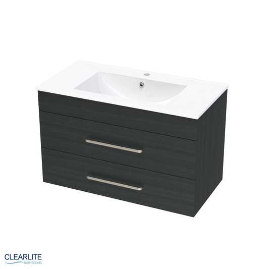 Clearlite Pacific Double Drawer Wall Hung Vanity 900mm - Available in 3 Colours