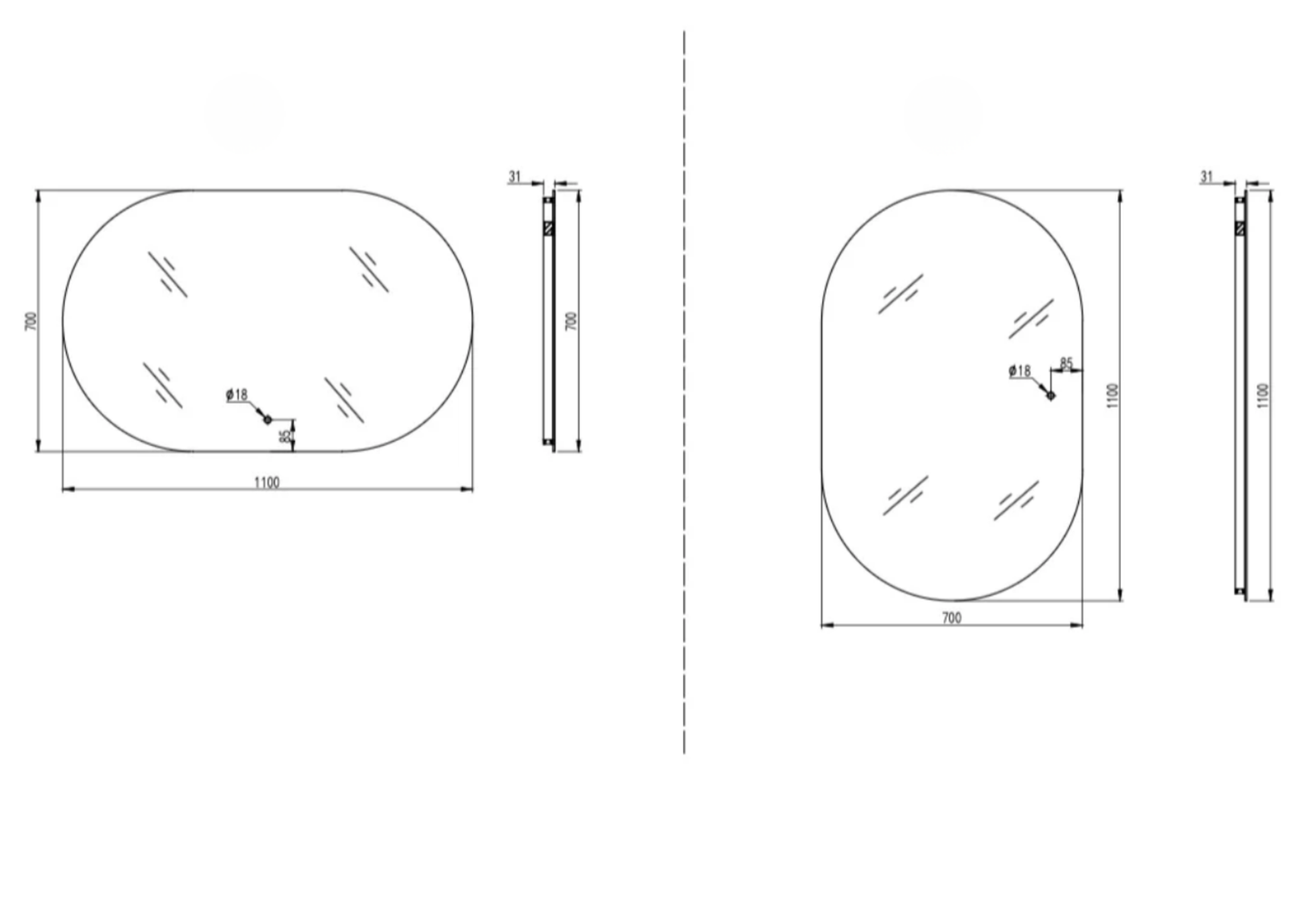 Avant Oval Backlit Mirror with Demister 1100 x 700mm