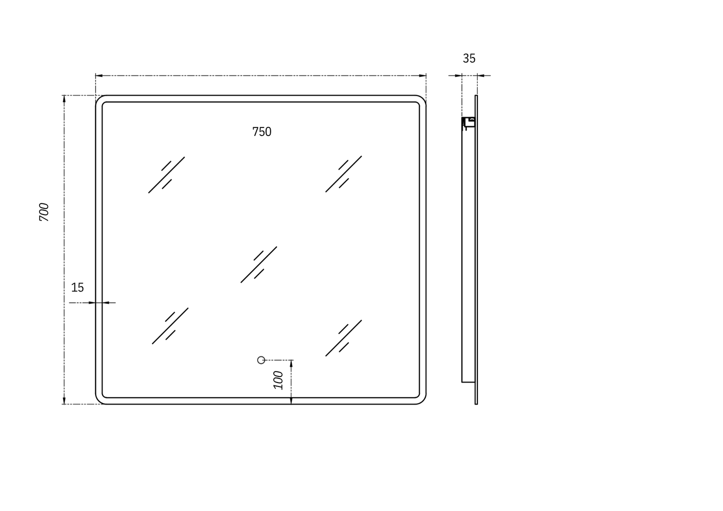 Avant Rectangle Acrylic Framed LED Mirror with | Demister 750 x 700mm