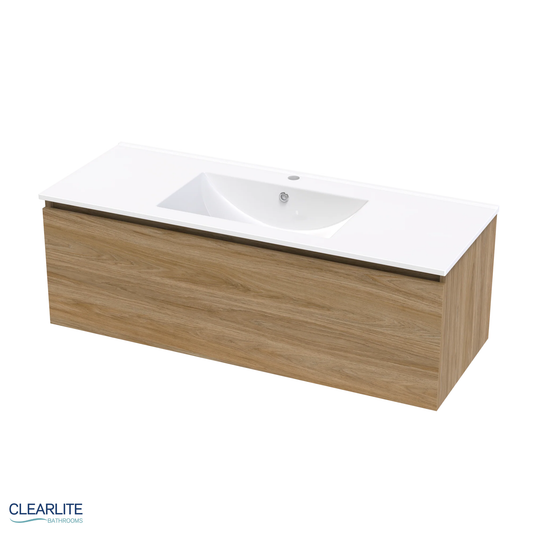 Clearlite Pacific Rise Single Drawer Wall Hung Vanity 1200mm - Available in 3 Colours