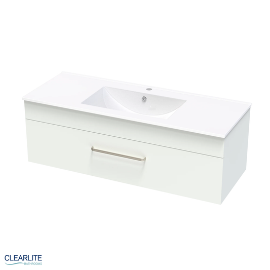 Clearlite Pacific Single Drawer Wall Hung Vanity 1200mm - Available in 3 Colours