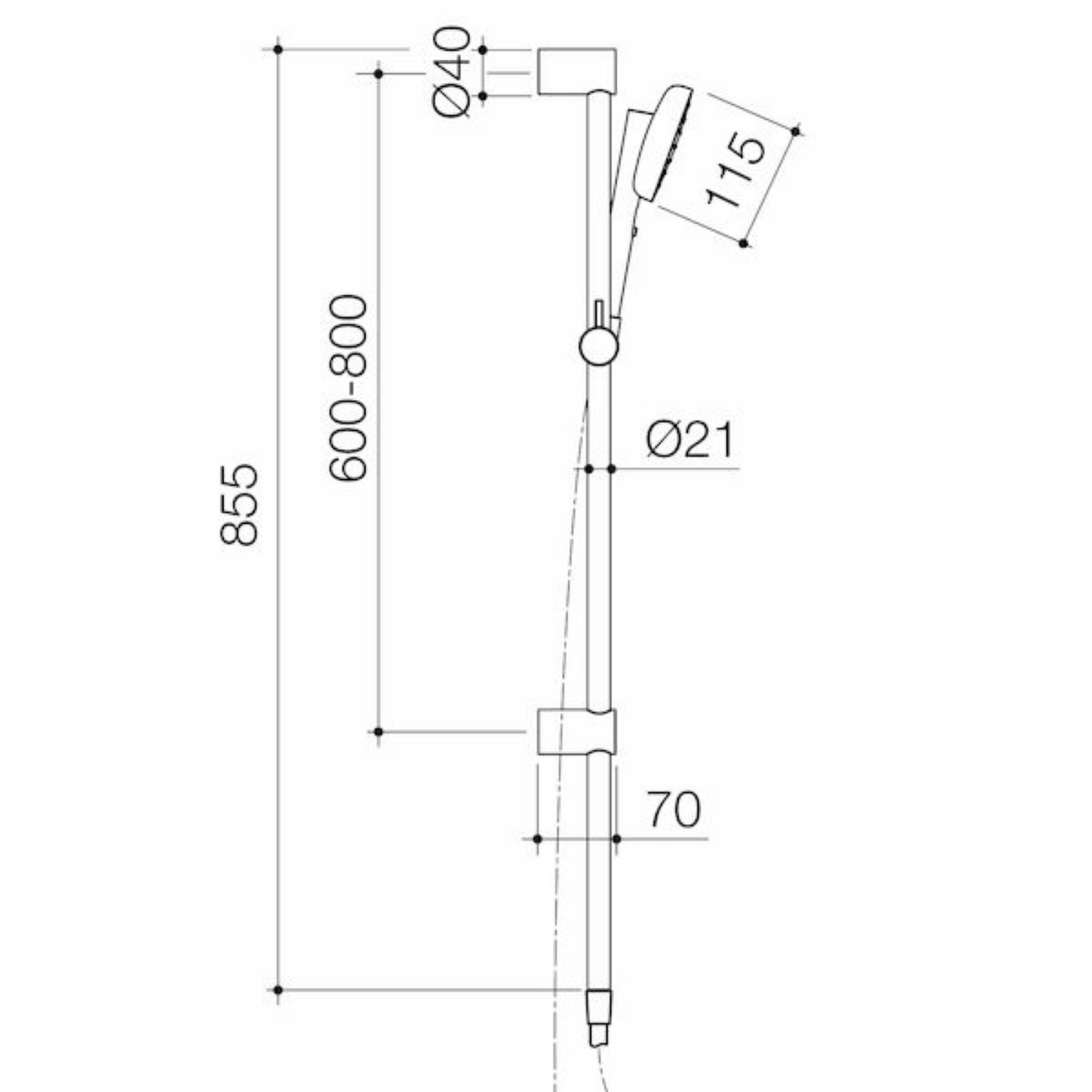 Caroma Contura II Rail Shower | Available in 5 Colours