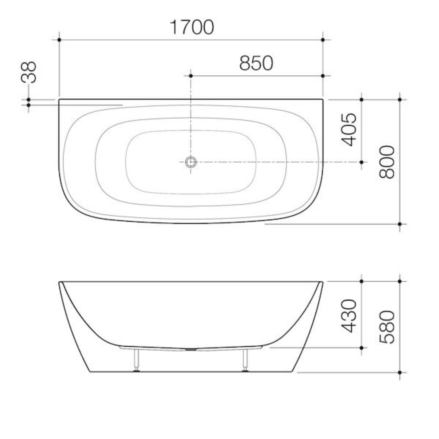 Caroma Contura II Back to Wall Bath 1700mm | Available in 3 Colours