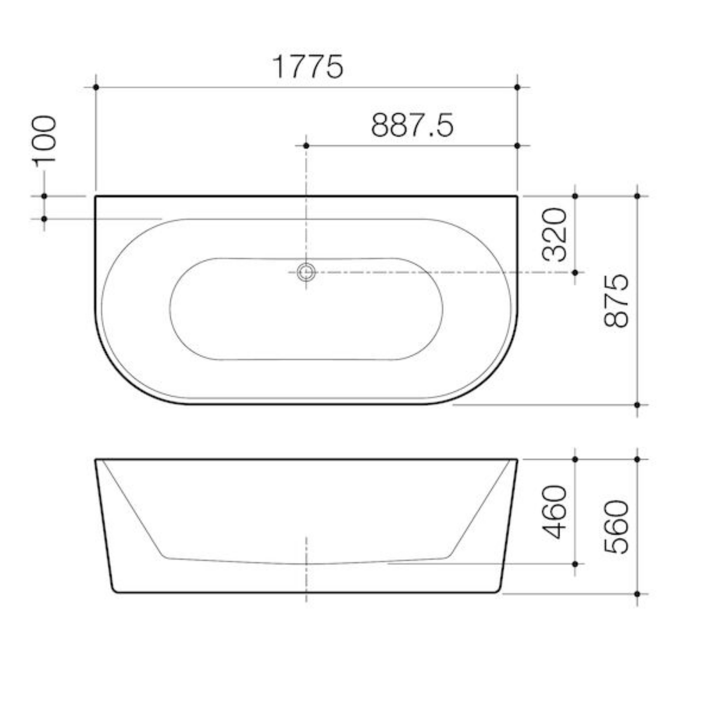 Caroma Urbane II Back To Wall Bath 1800mm