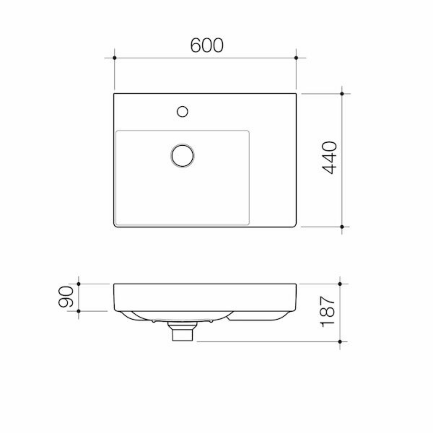 Caroma Urbane II Right Hand Shelf Wall Basin | 600 x 440mm