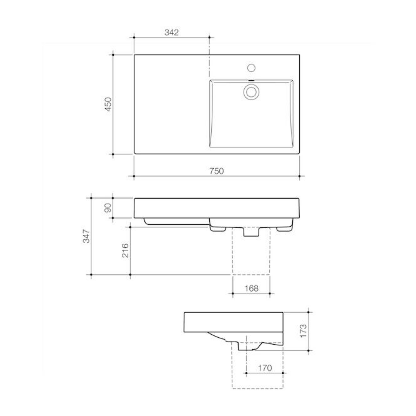 Caroma Liano Nexus Left Hand Shelf Wall Basin | 750 x 450mm