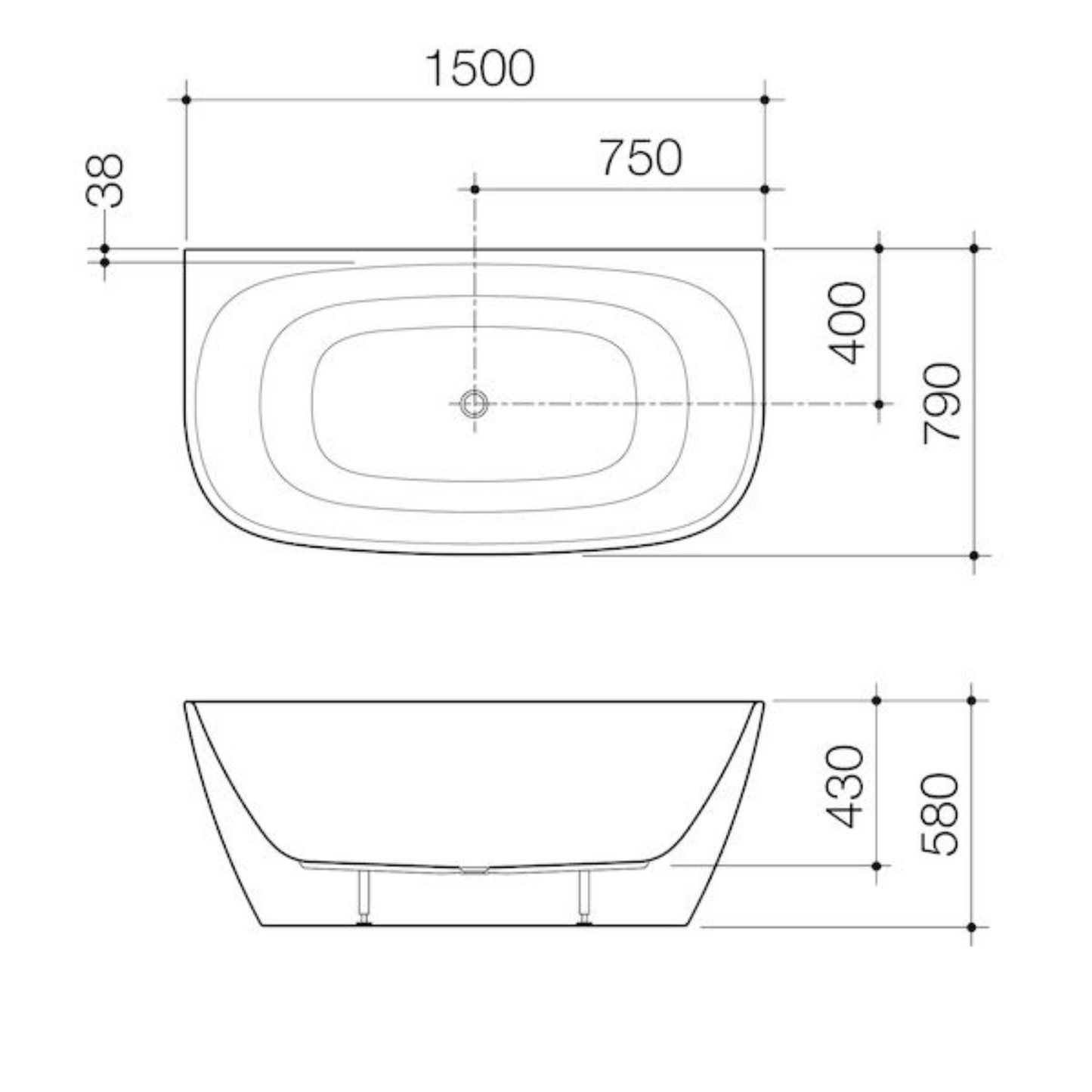Caroma Contura II Back to Wall Bath 1500mm | Available in 3 Colours