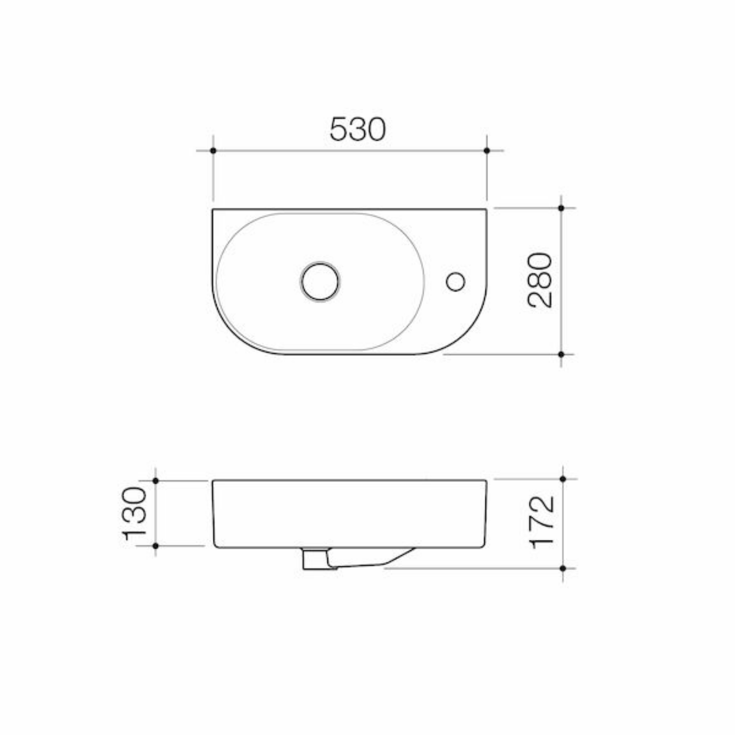 Caroma Liano II Hand Wall Basin | 530 x 280mm - Available in 7 Colours