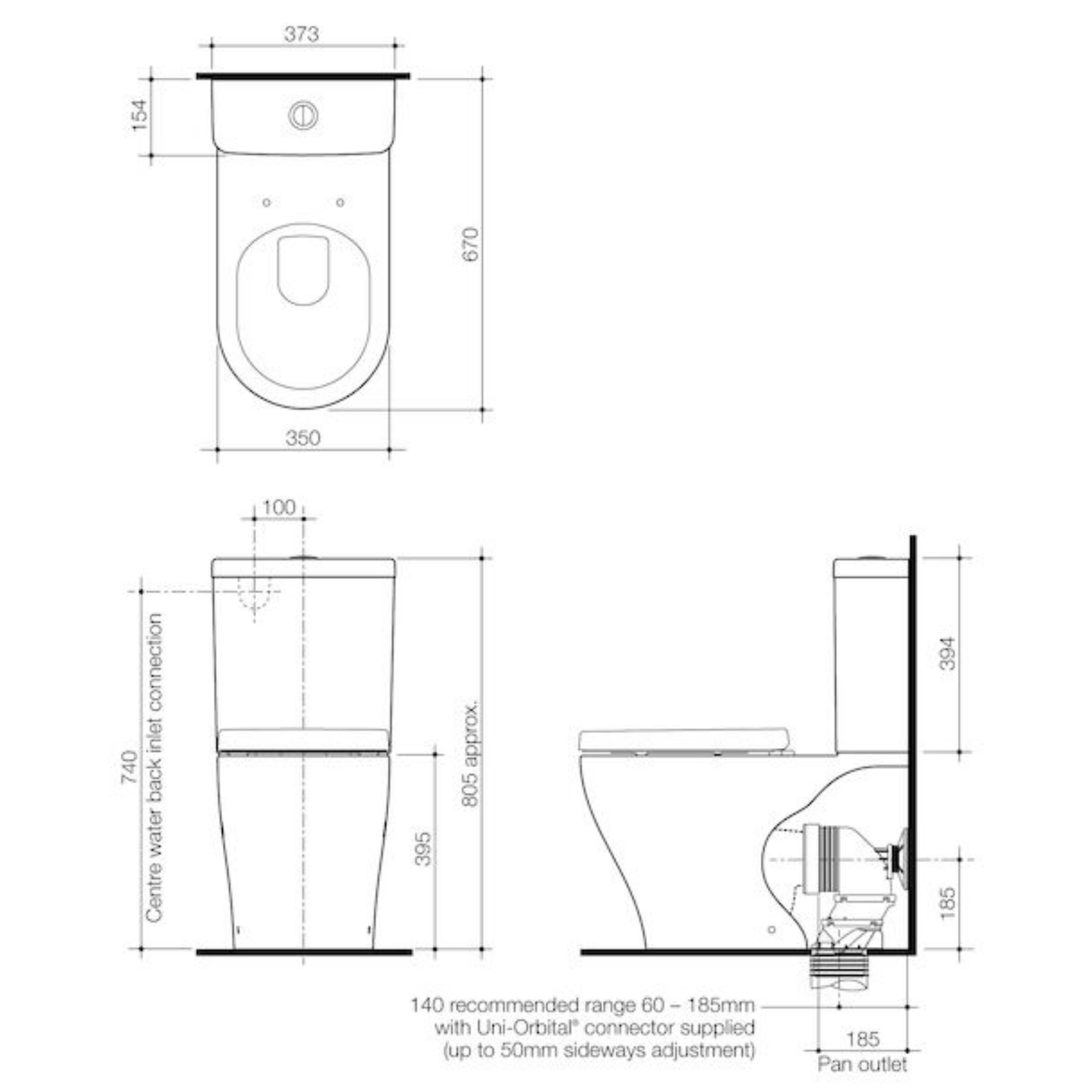 Caroma Luna Wall Faced Toilet Suite - Back Entry