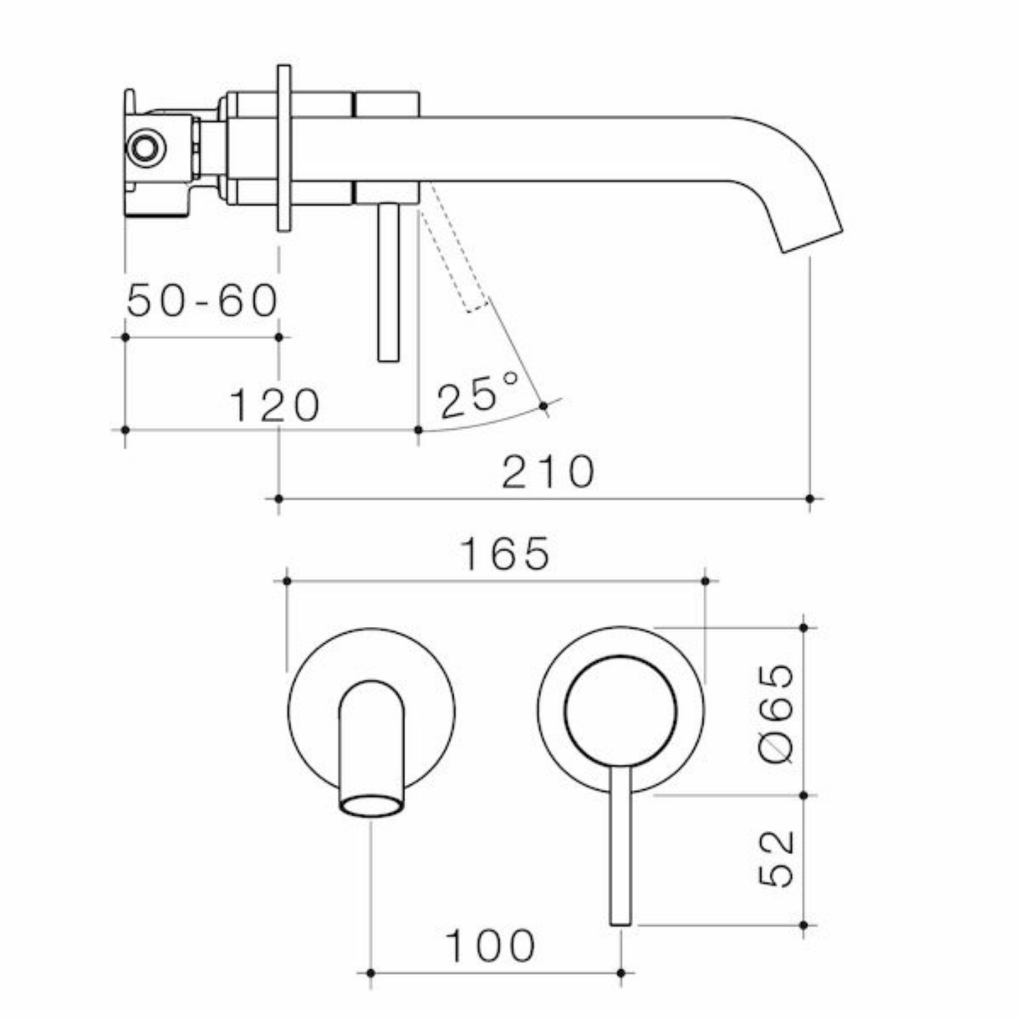 Caroma Liano II Wall Basin/Bath Mixer (2 x Cover Plates) 210mm - Available in 6 Colours