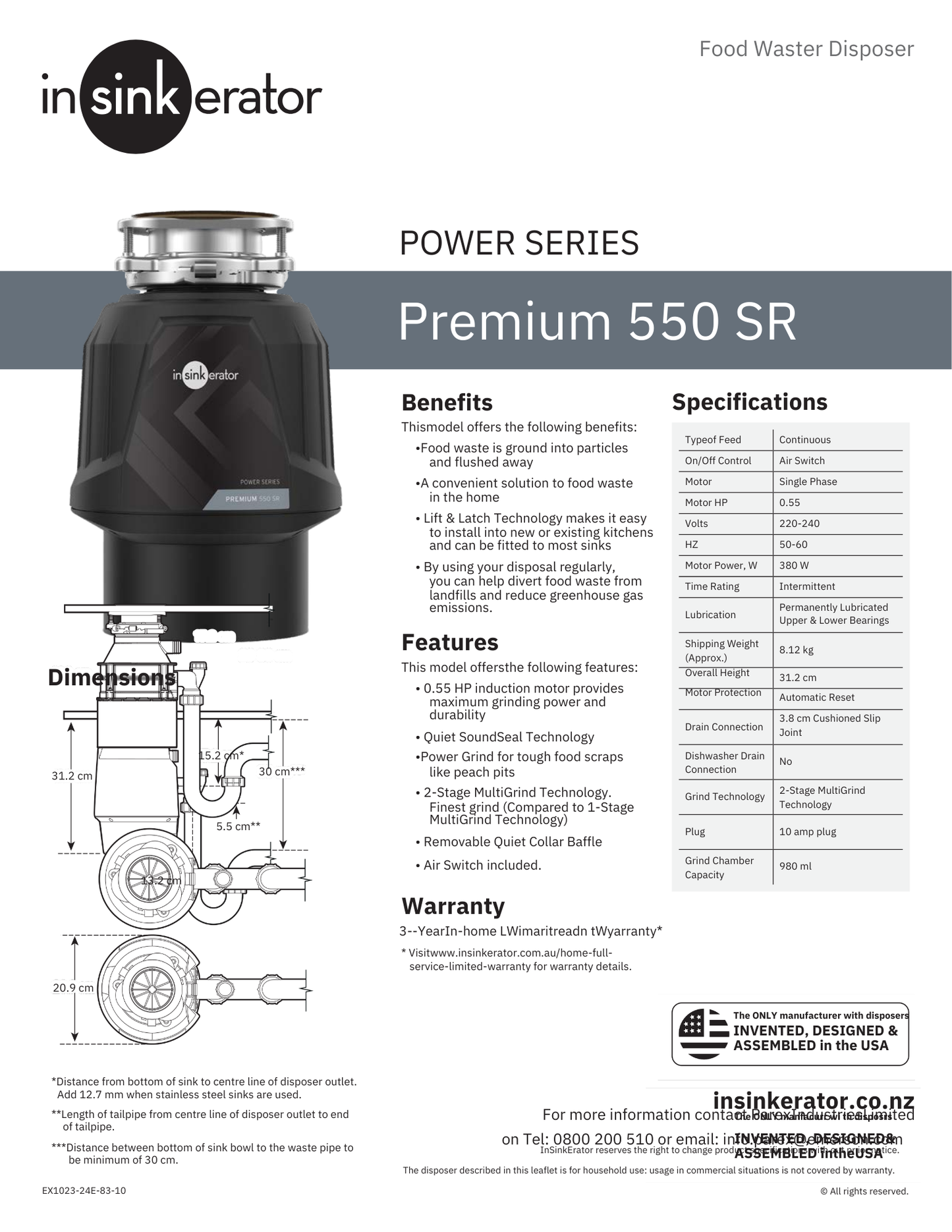 Model 550 SR Food Waste Disposer