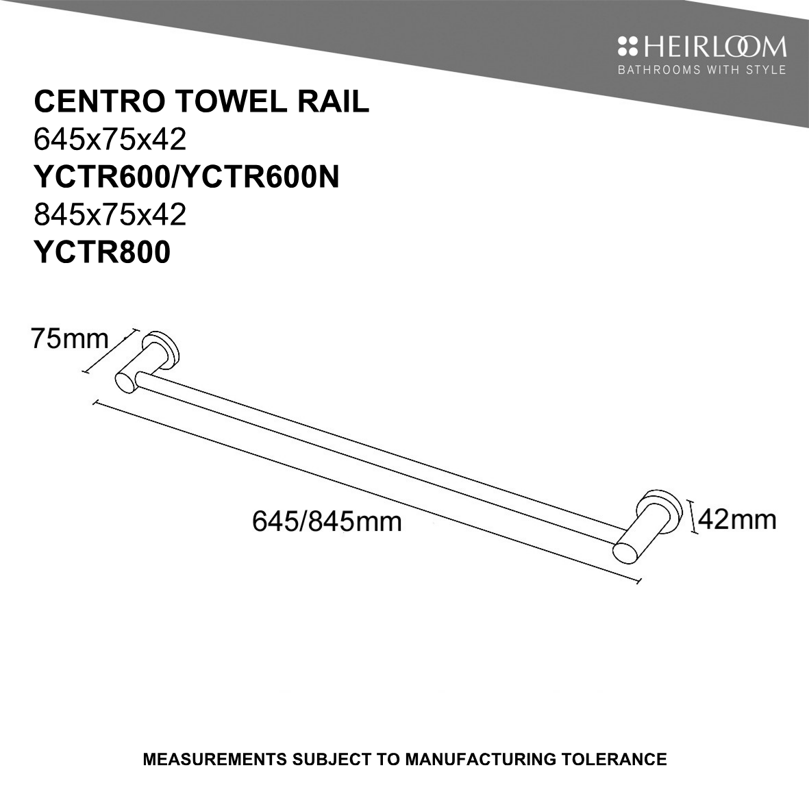 Heirloom Centro Double Towel Rail 800mm - Chrome