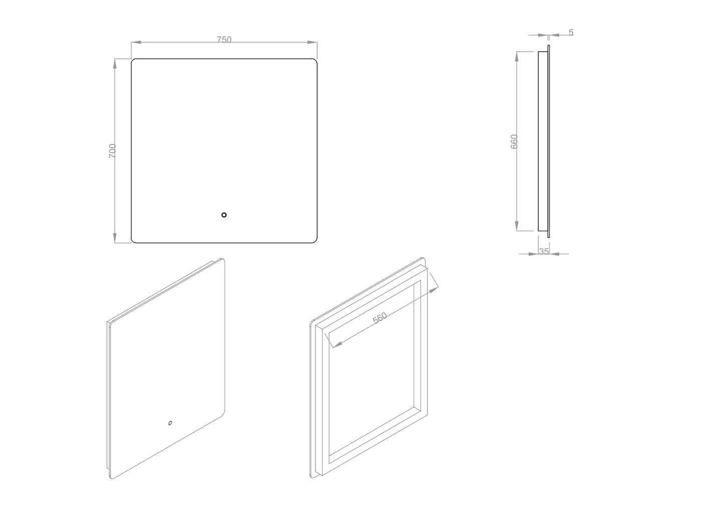 Avant Rectangle Backlit Mirror with Demister | 750 x 700mm