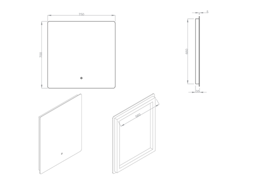 Avant Rectangle Backlit Mirror with Demister | 750 x 700mm