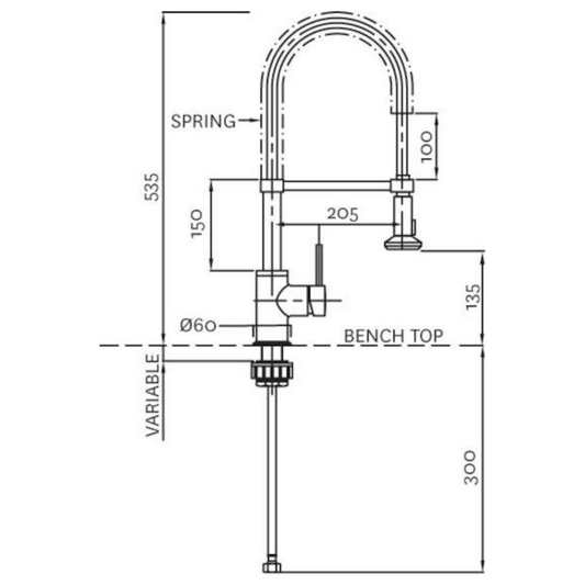 Methven Minimalist Spring Pull Down Sink Mixer with Twin Action Spray - Chrome