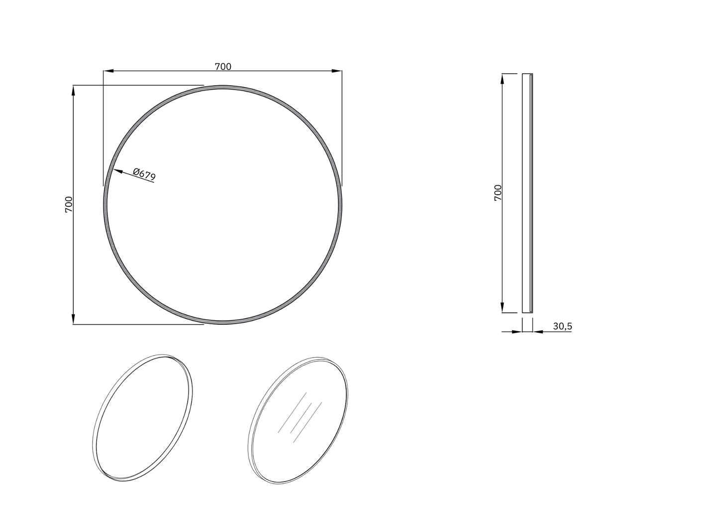 Avant Round Black Framed Mirror 700mm