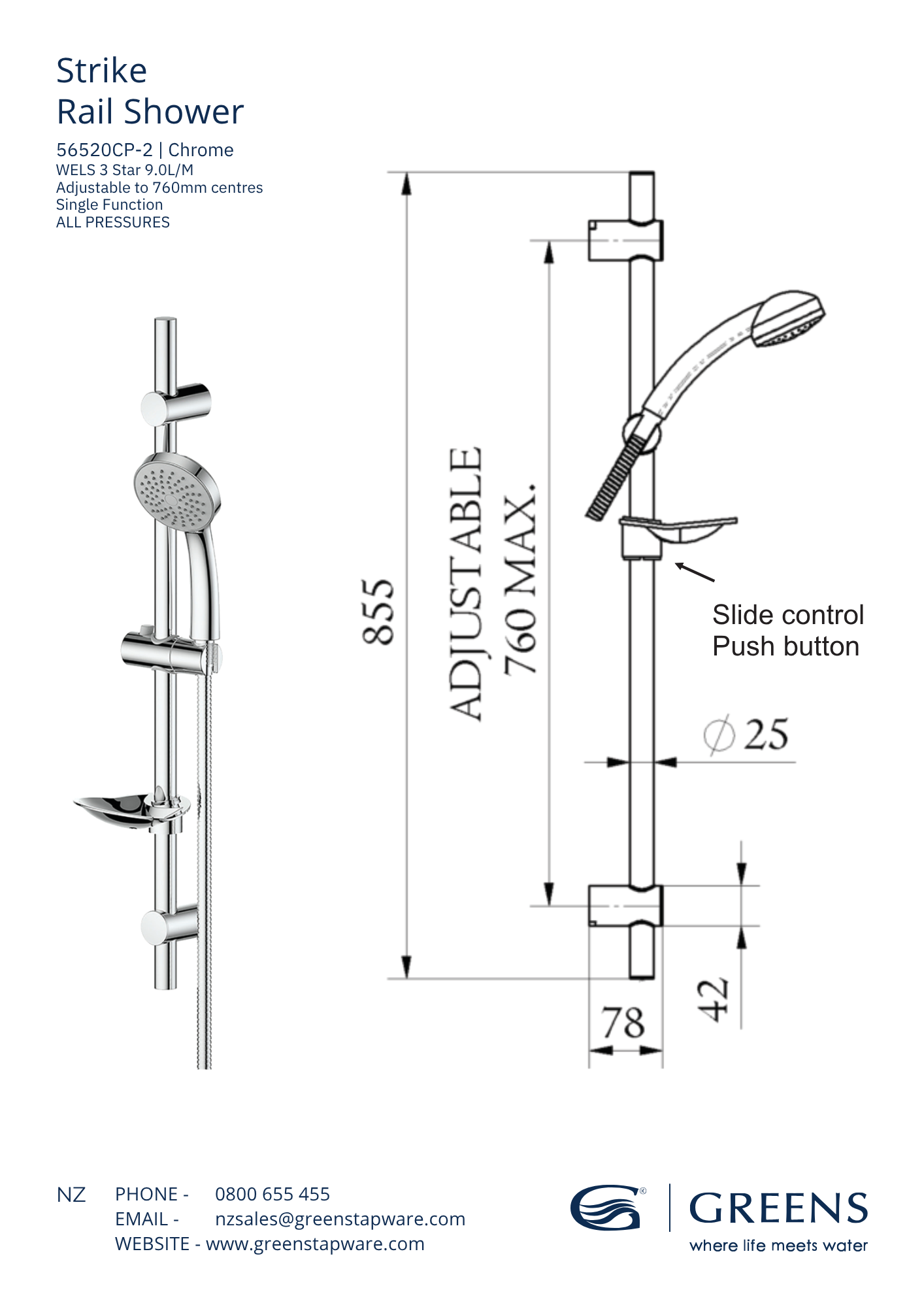 Strike Rail Shower - Chrome