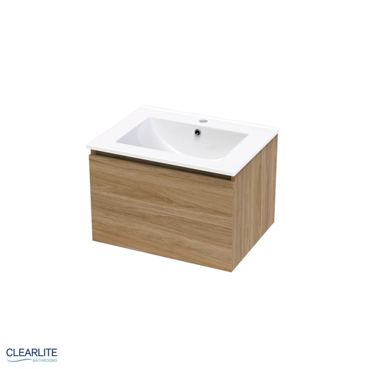 Clearlite Pacific Rise Single Drawer Wall Hung Vanity 600mm - Available in 3 Colours