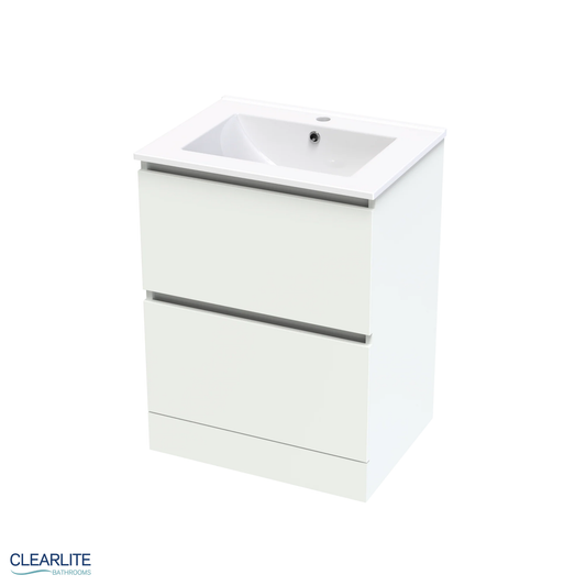 Clearlite Pacific Rise Double Drawer Floor Standing Vanity 600mm - Available in 3 Colours