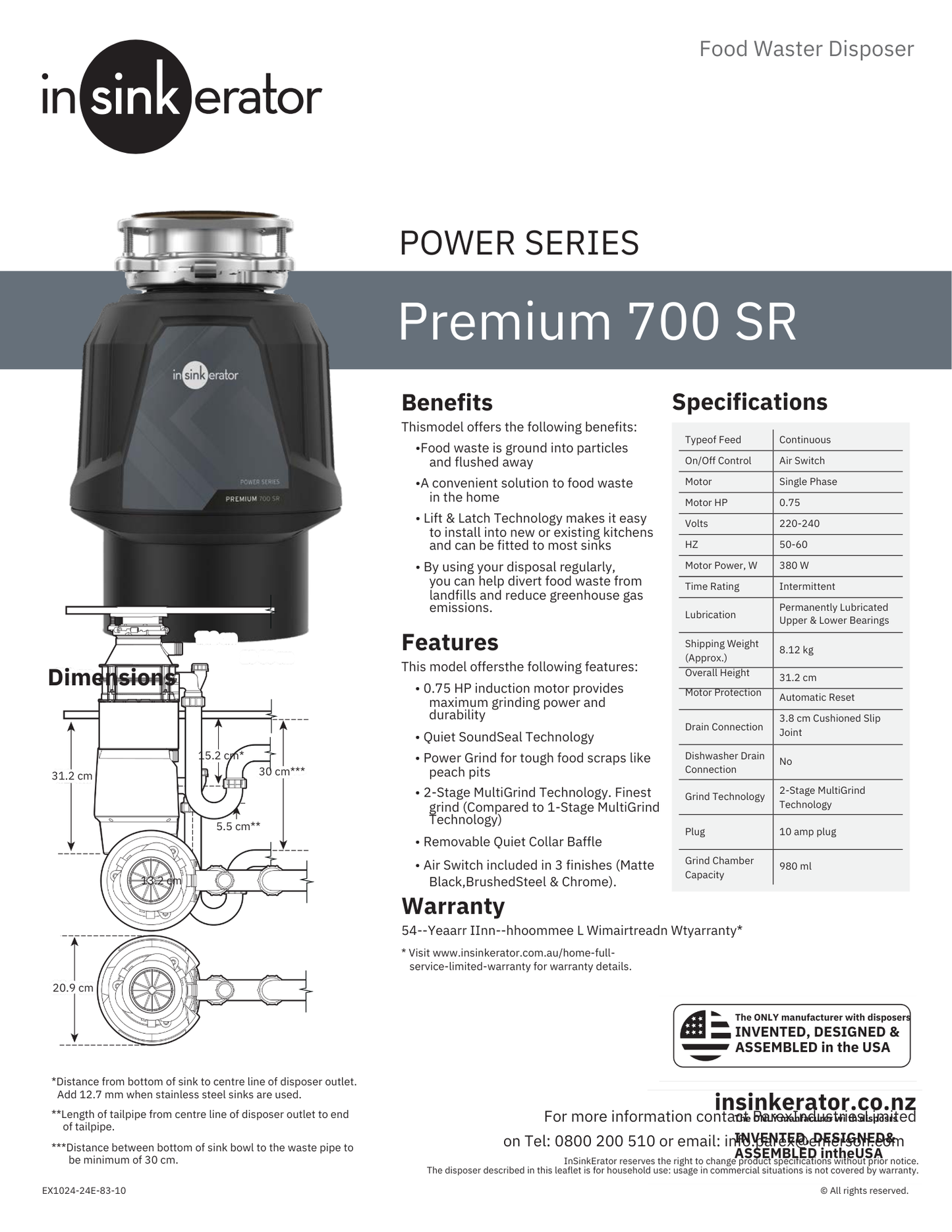 Model 700 SR Food Waste Disposer