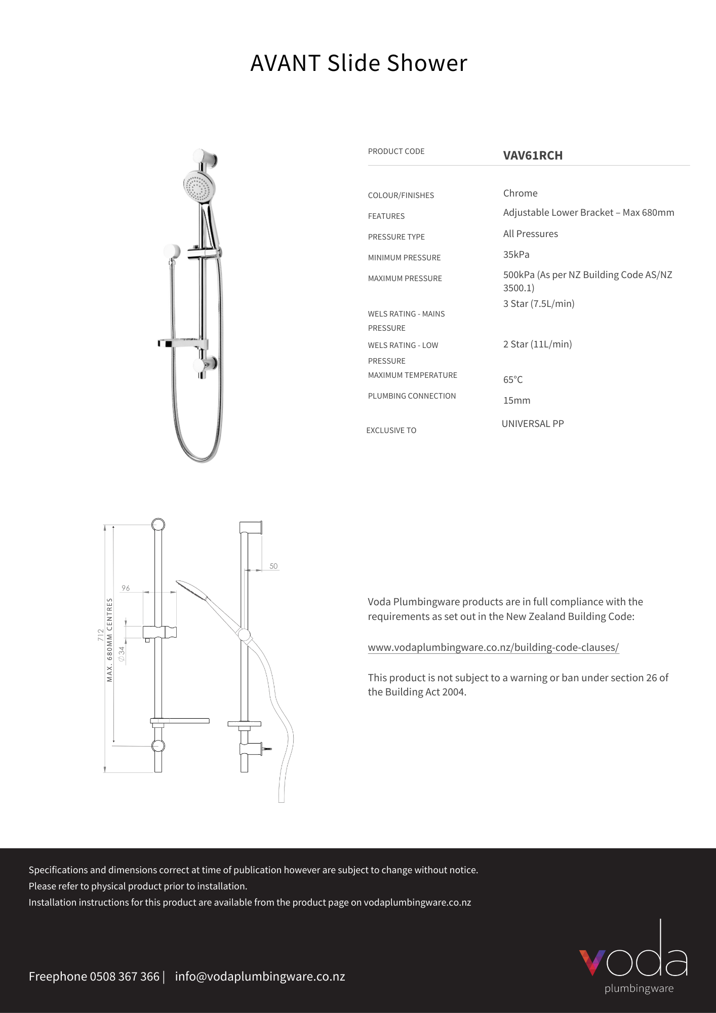 Avant Slide Shower (Single Function) - Chrome