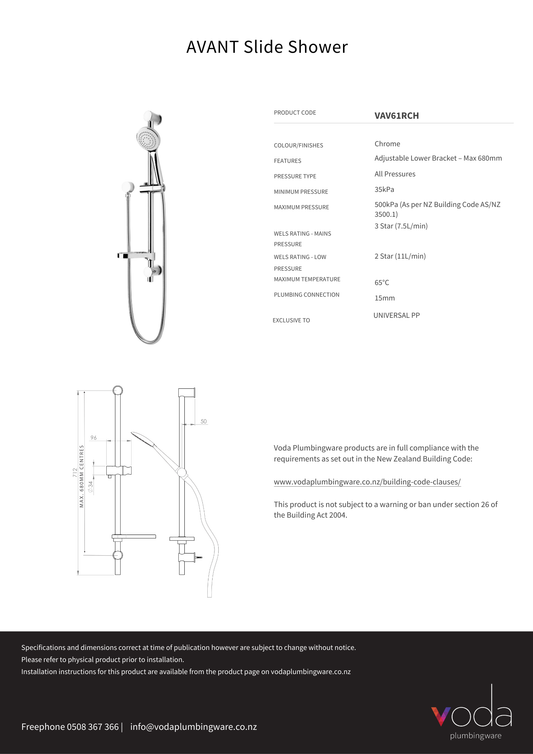 Avant Slide Shower (Single Function) - Chrome