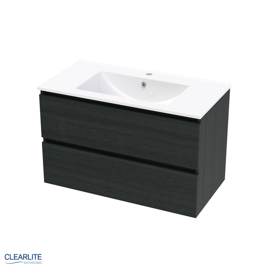 Clearlite Pacific Rise Double Drawer Wall Hung Vanity 900mm - Available in 3 Colours