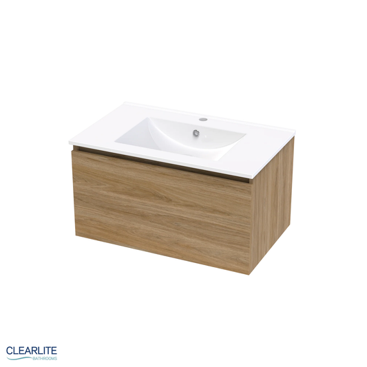 Clearlite Pacific Rise Single Drawer Wall Hung Vanity 750mm - Available in 3 Colours