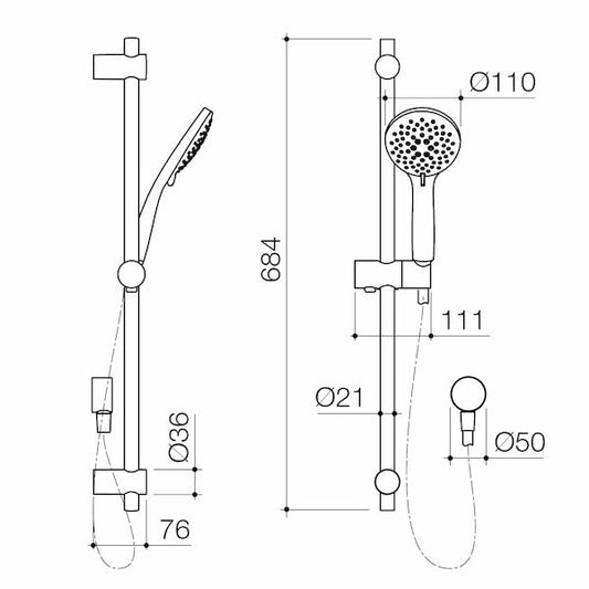 Stylus Basis Round Rail Shower (4 Star) - Chrome