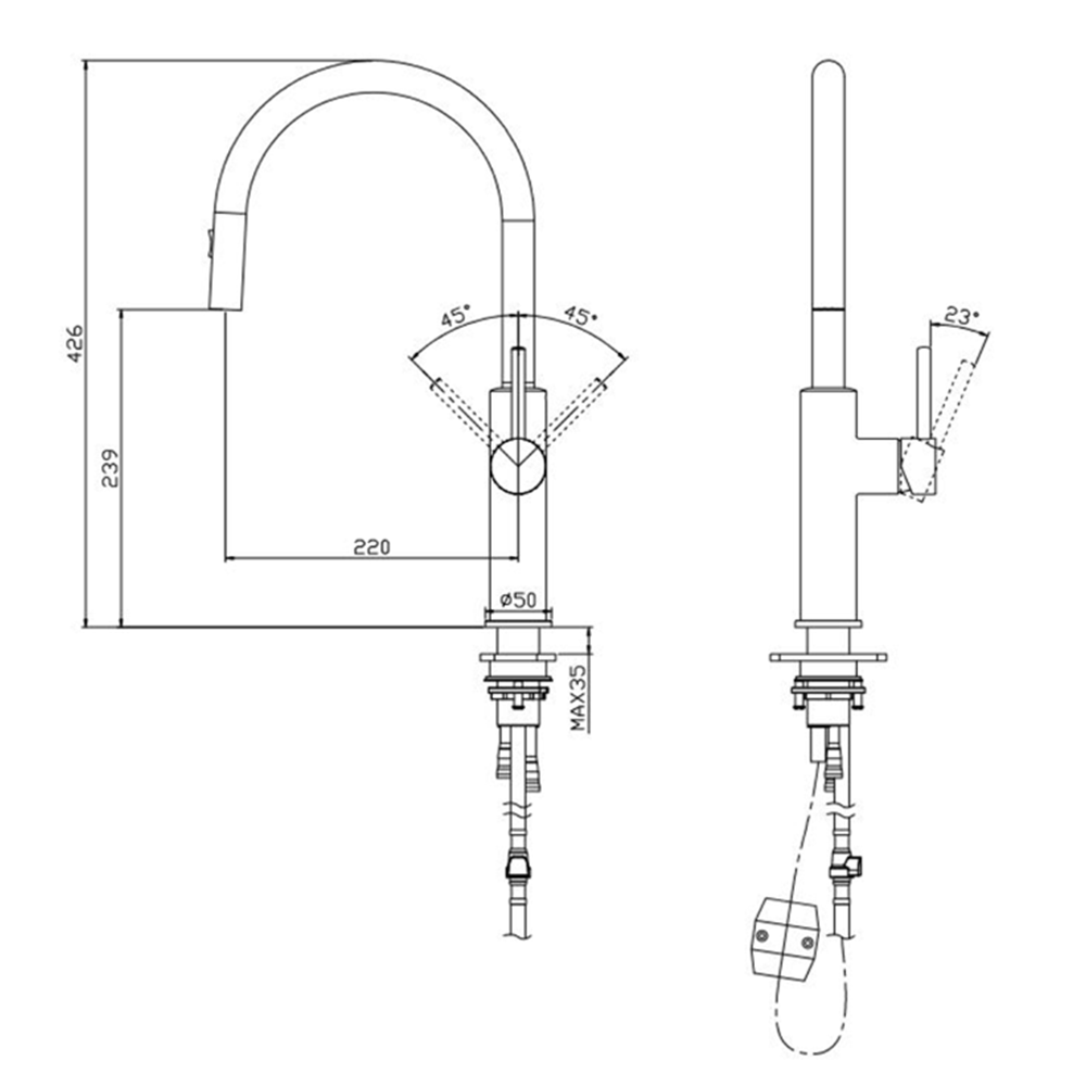 Waterware Pioneer Kitchen Mixer Extractable | Available in 6 Colours