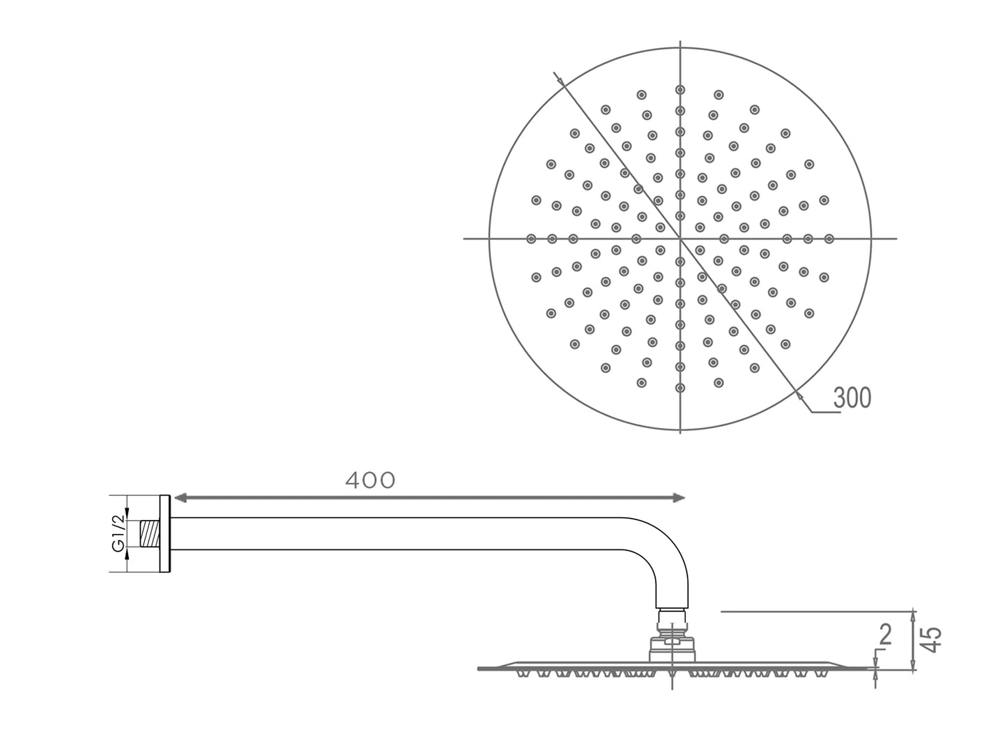 Waterware Pioneer Rain Shower 300mm & Wall Arm 400mm - Available in 6 Colours