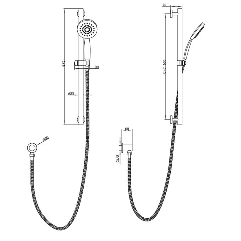 Waterware Pioneer Slide Shower 3 Function Female | Available in 6 Colours
