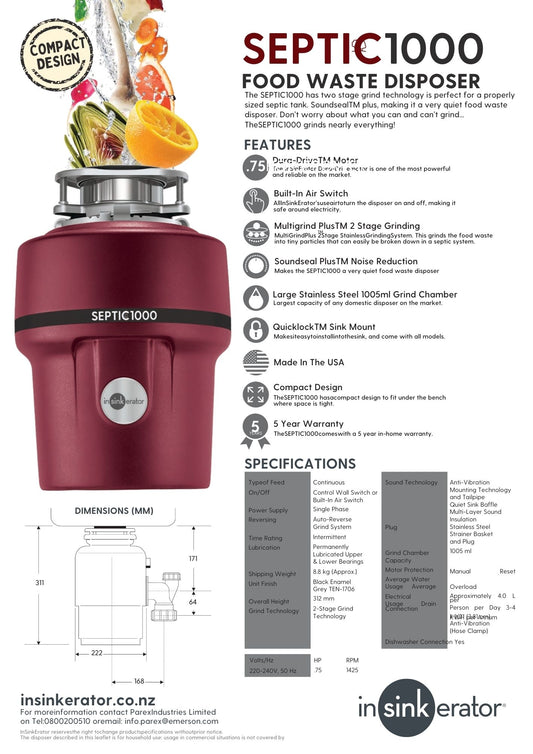 Insinkerator Septic 1000 Food Waste Disposer