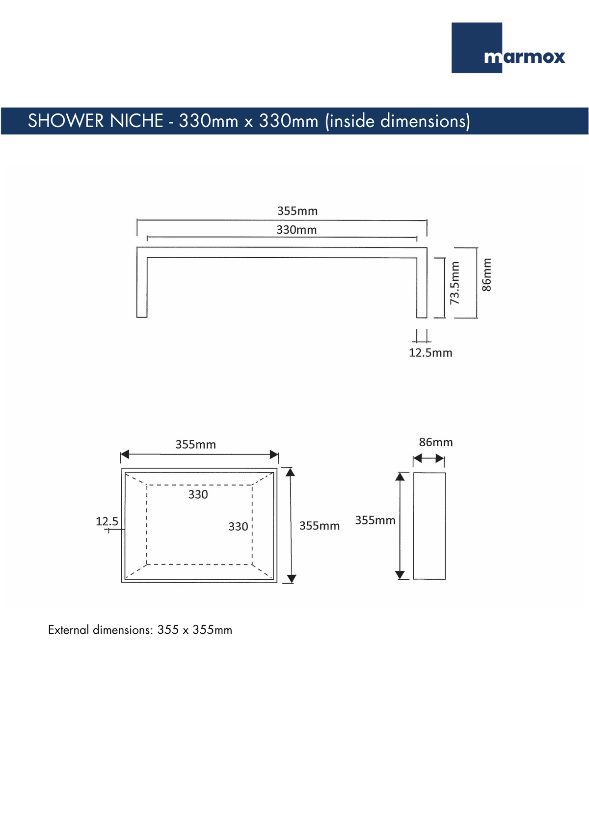 Marmox Shower Niche | 330 x 330mm