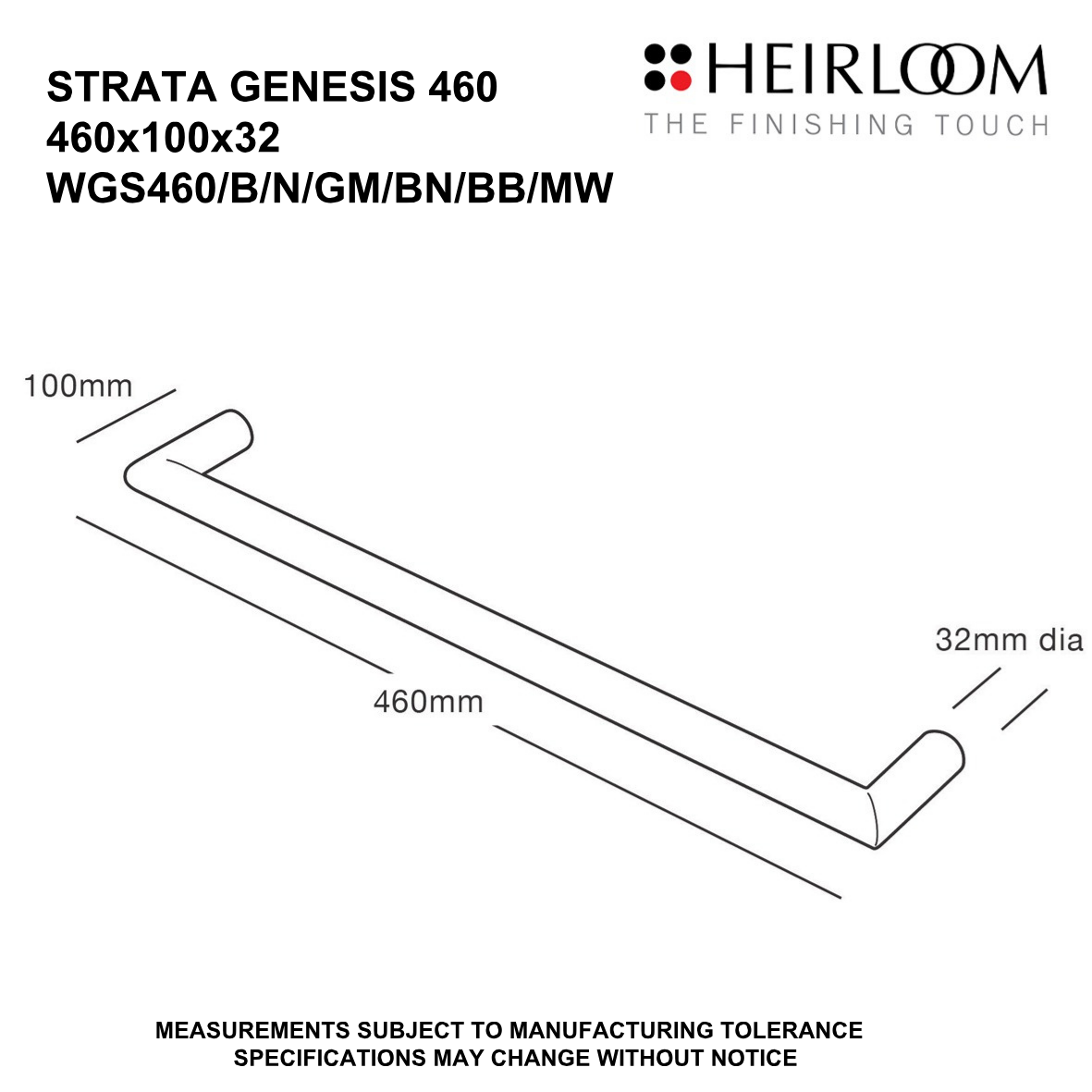Heirloom Strata Genesis Single Bar Towel Warmer | 460mm - Available in 7 Colours