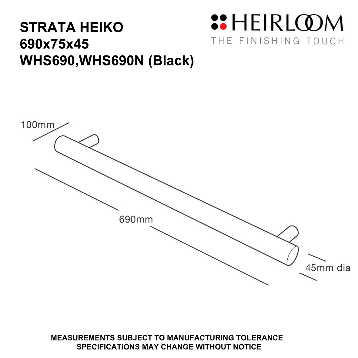 Heirloom Strata Heiko Single Bar Towel Warmer | 690mm - Available in 2 Colours