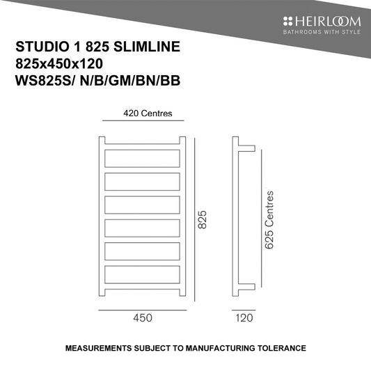 Heirloom Studio 1 Slimline Energy Saver Pulse (ESP) Towel Warmer 825mm - Chrome