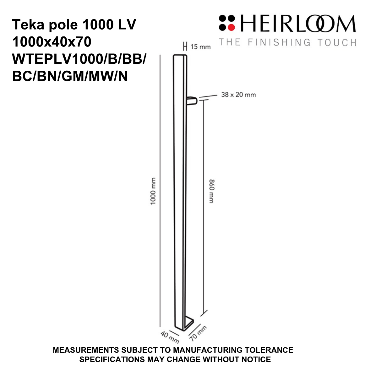 Heirloom Teka Pole Towel Warmer 1000mm | Available in 8 Colours