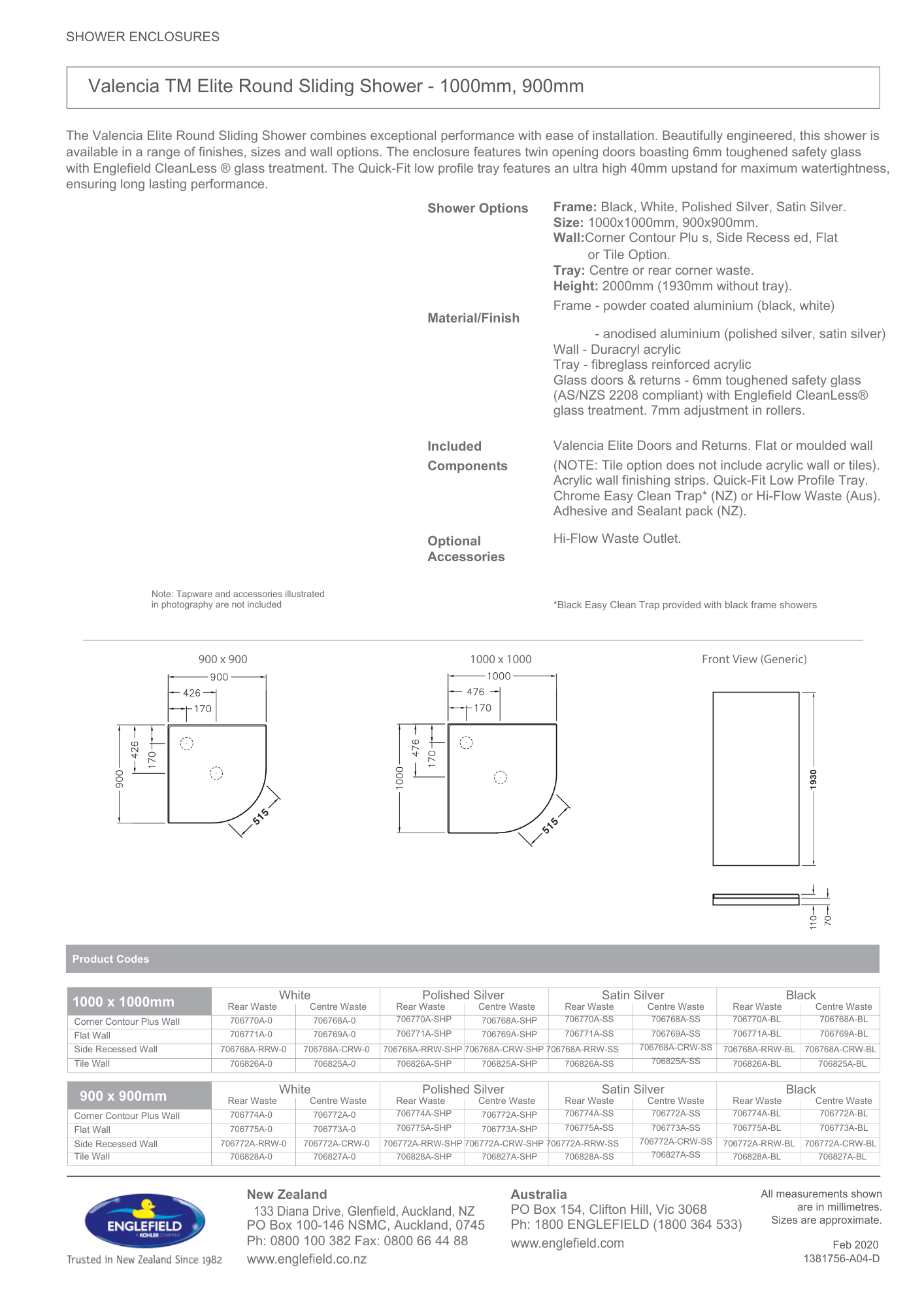 Englefield Valencia Elite Round Sliding Shower | 900 x 900mm - White