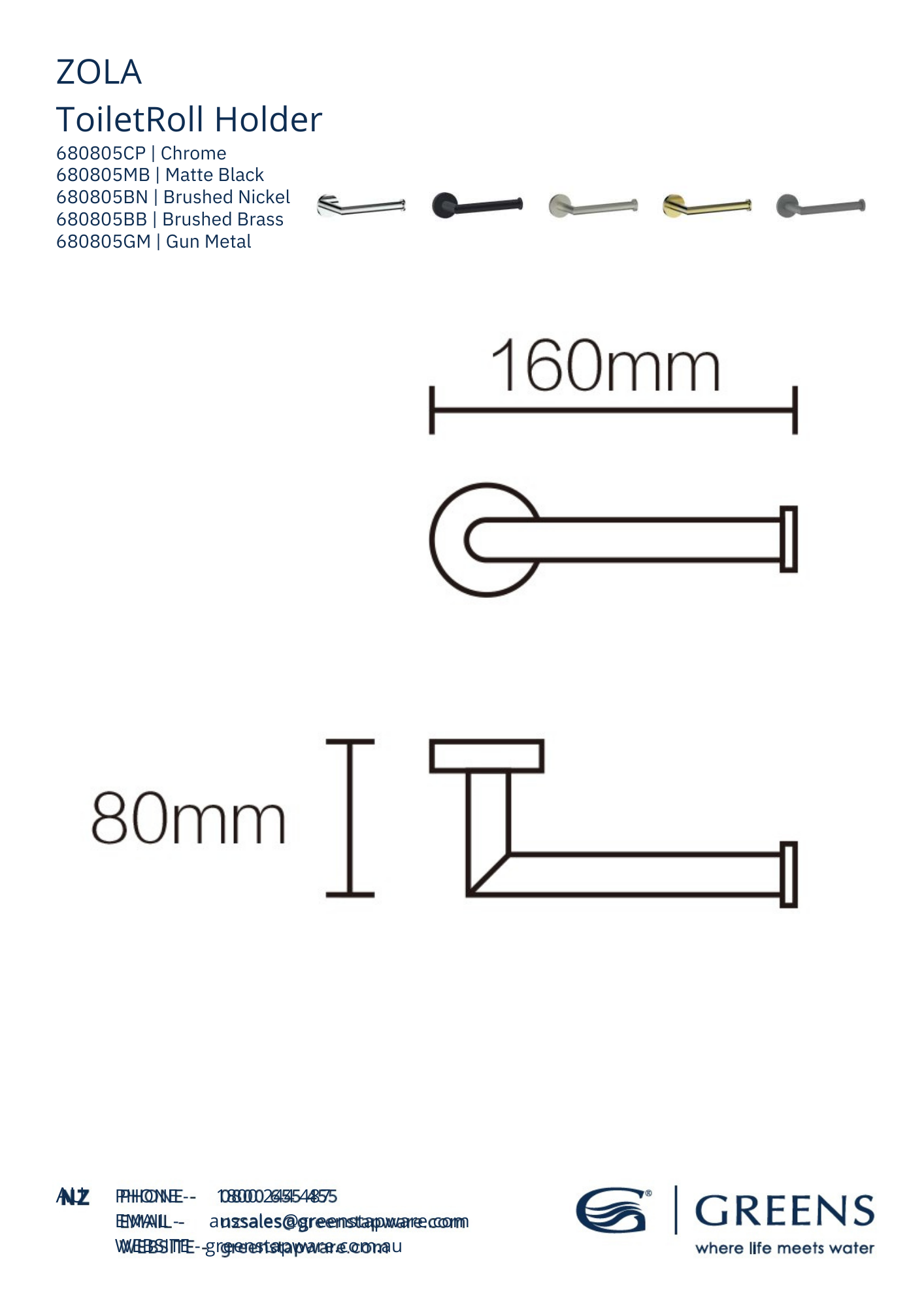 Greens Zola Toilet Roll Holder | Available in 5 Colours