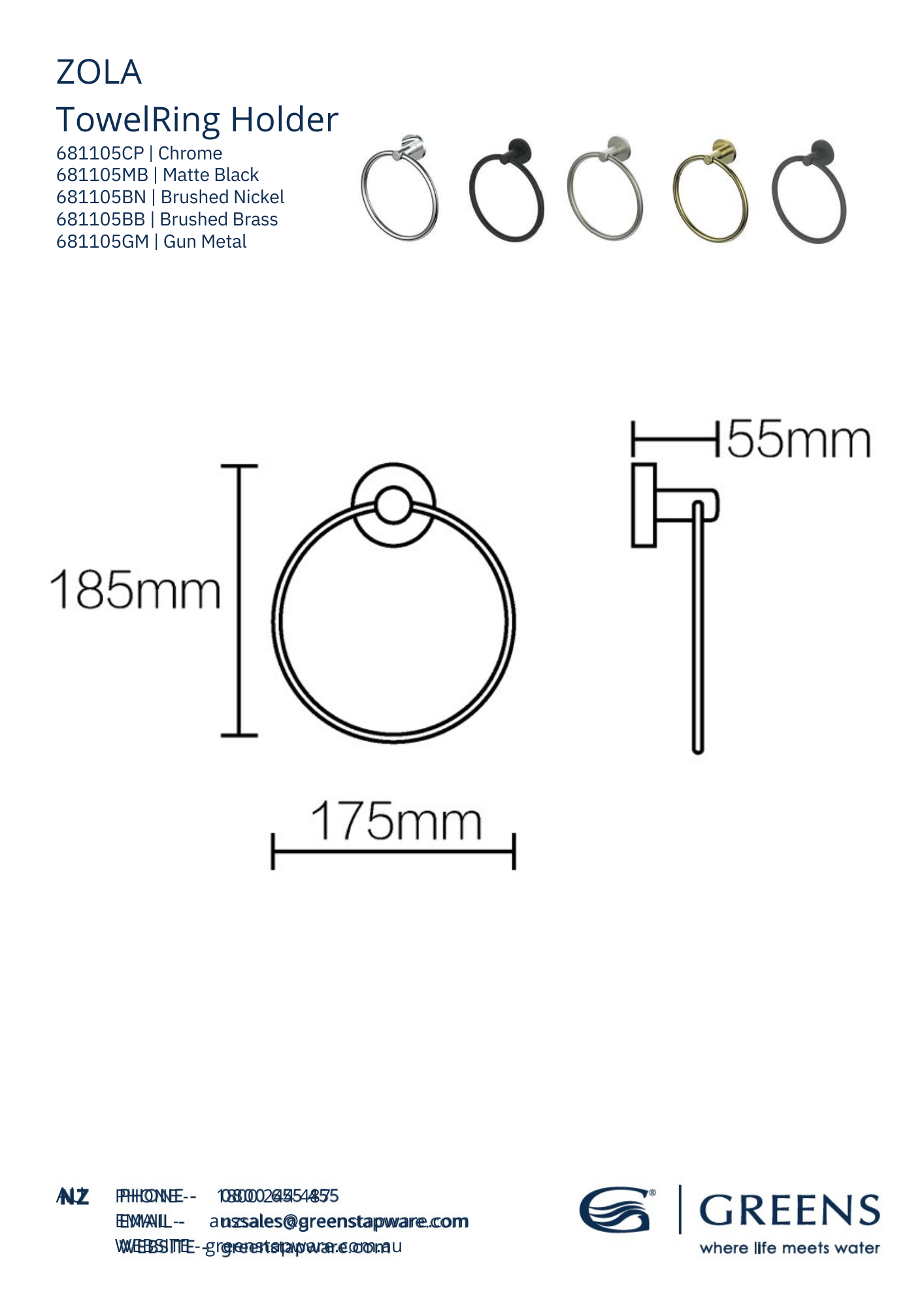 Greens Zola Towel Ring | Available in 5 Colours