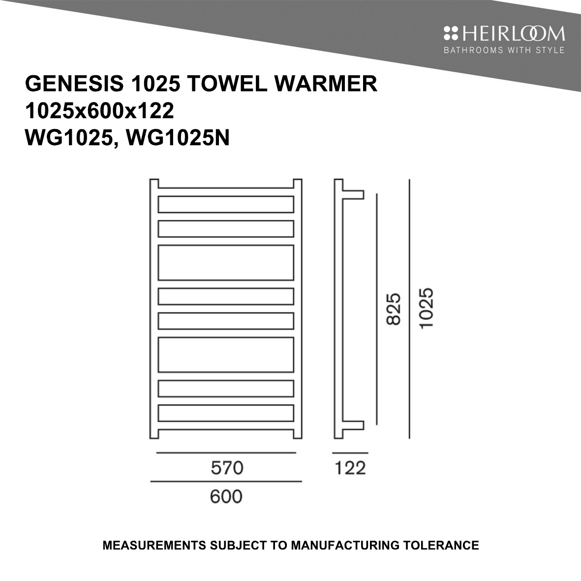 Heirloom Genesis Heated Towel Rail | 1025 x 600mm - Available in 2 Colours