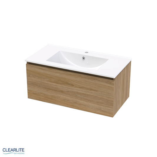 Clearlite Pacific Rise Single Drawer Wall Hung Vanity 900mm - Available in 3 Colours