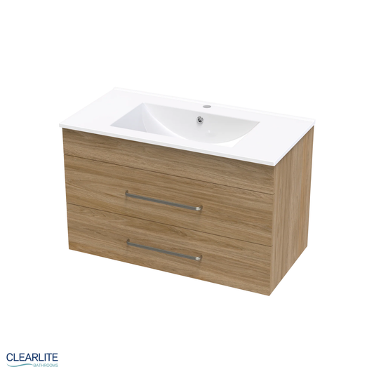 Clearlite Pacific Double Drawer Wall Hung Vanity 900mm - Available in 3 Colours