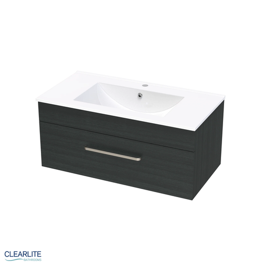 Clearlite Pacific Single Drawer Wall Hung Vanity 900mm - Available in 3 Colours