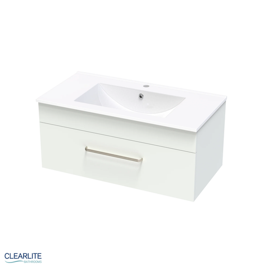 Clearlite Pacific Single Drawer Wall Hung Vanity 900mm - Available in 3 Colours