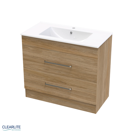 Clearlite Pacific Double Drawer Floor Standing Vanity 900mm - Available in 3 Colours