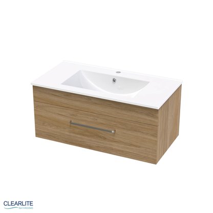 Clearlite Pacific Single Drawer Wall Hung Vanity 900mm - Available in 3 Colours