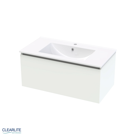 Clearlite Pacific Rise Single Drawer Wall Hung Vanity 900mm - Available in 3 Colours